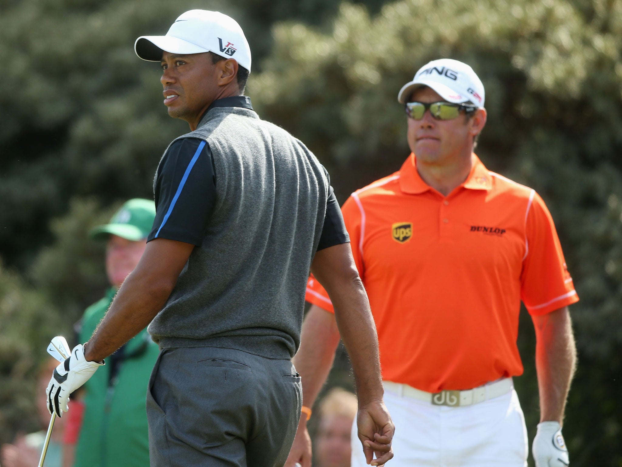 Crouching tiger: Lee Westwood ended the third round two shots ahead of world No 1 Tiger Woods