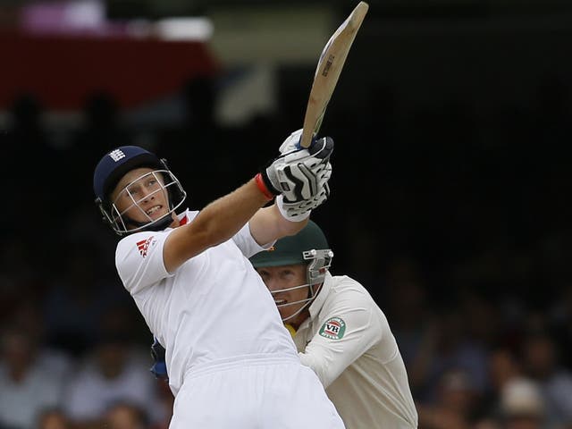 Root six and six: England’s Joe Root hits Steve Smith for one of two sixes in three balls on his way to an unbeaten 178