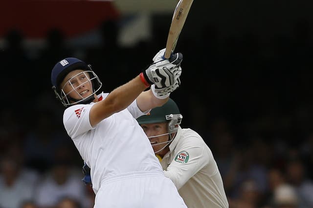 Root six and six: England’s Joe Root hits Steve Smith for one of two sixes in three balls on his way to an unbeaten 178
