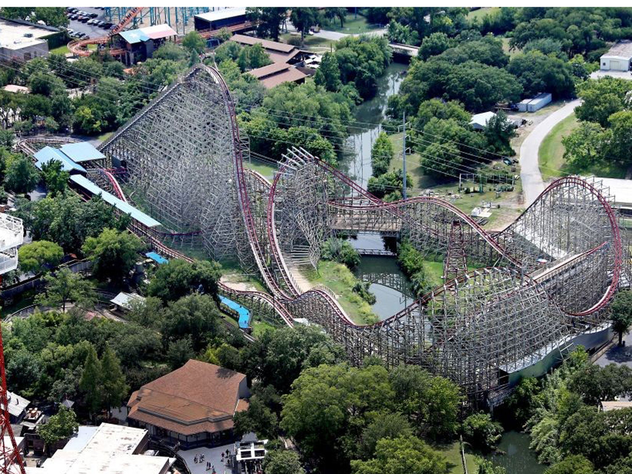 An aerial view of the roller coaster which a female passenger fell out of