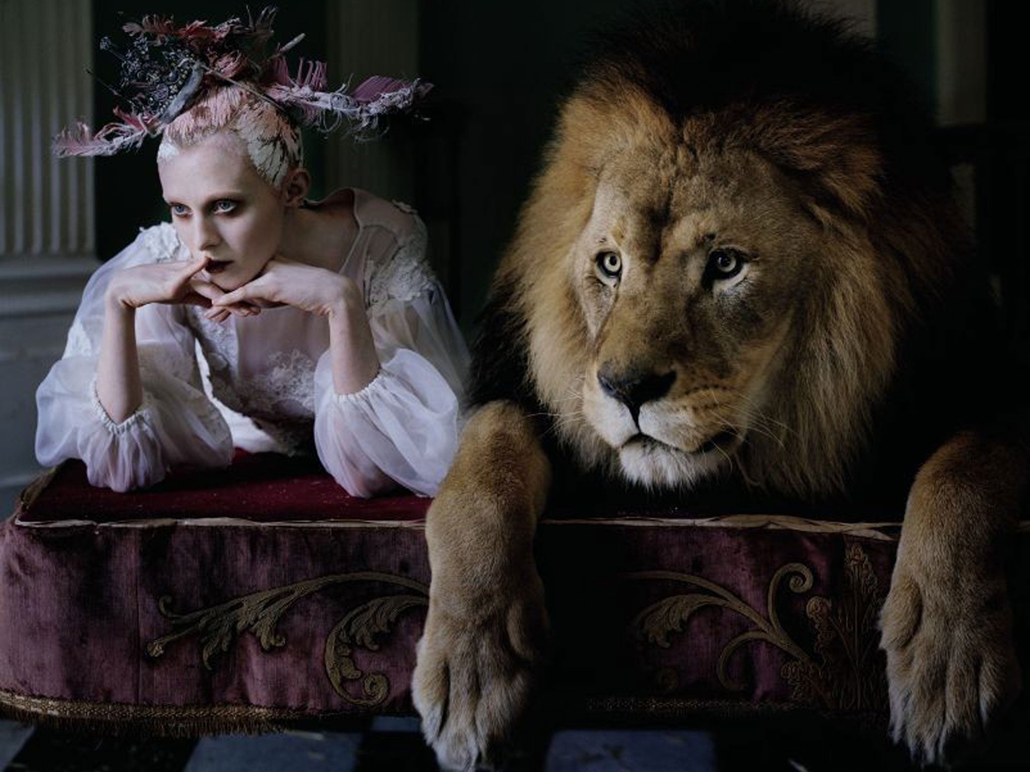 Karen Elson and Atlas the lion, photographed by Tim Walker and styled by Katie Grand