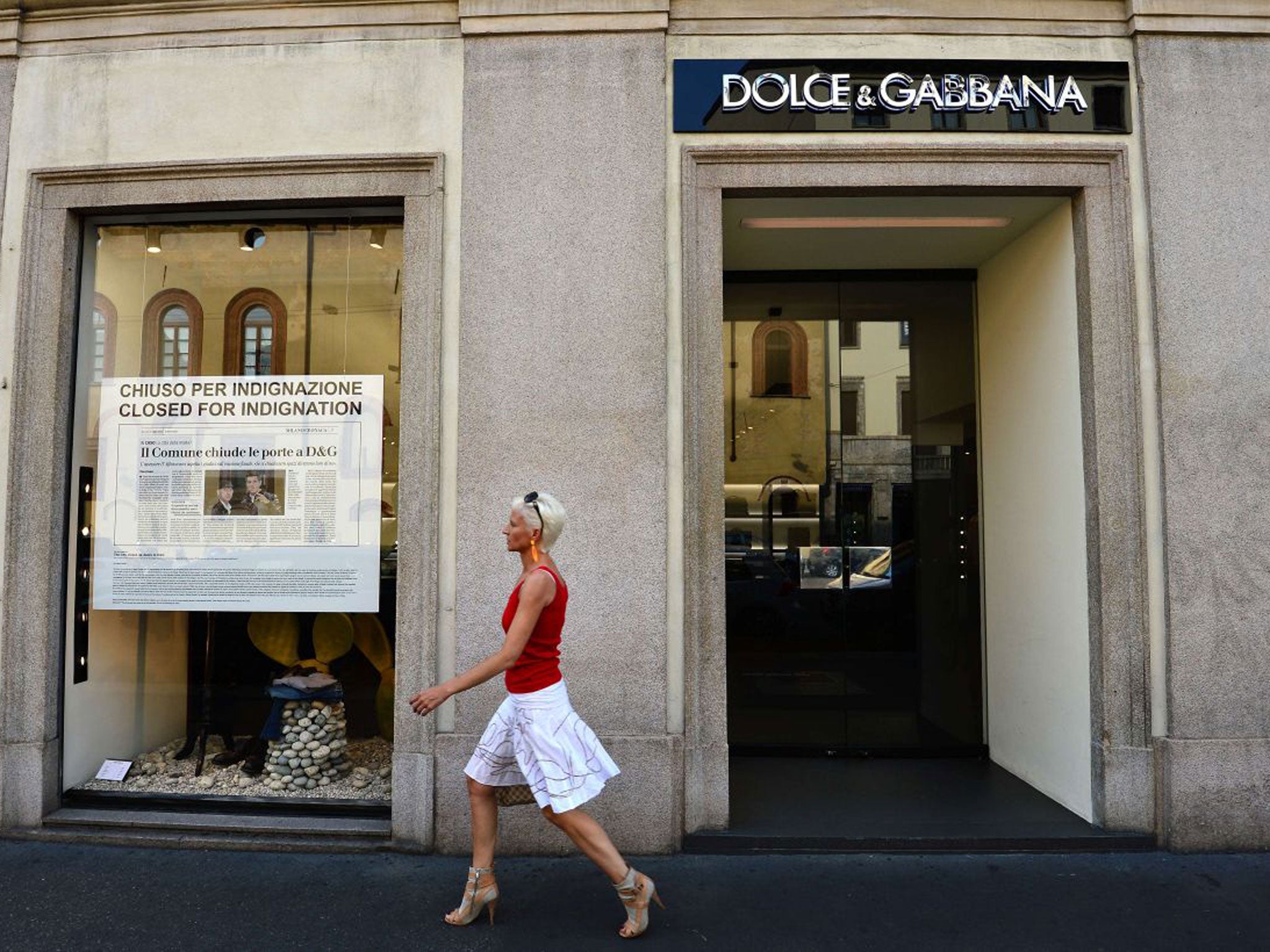 'Closed for Indignation' - a Dolce & Gabbana shop in downtown Milan
