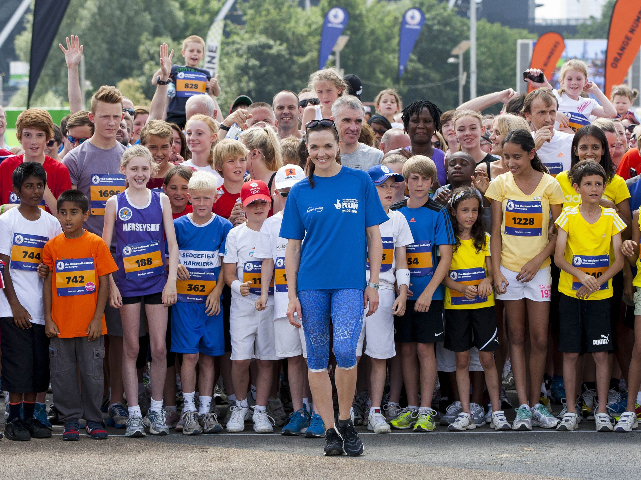Victoria Pendleton joins 12,500 other runners at the Family Run yesterday. The 1.5-mile circuit around the Olympic Park was the first public event to use the Olympic Stadium since London 2012