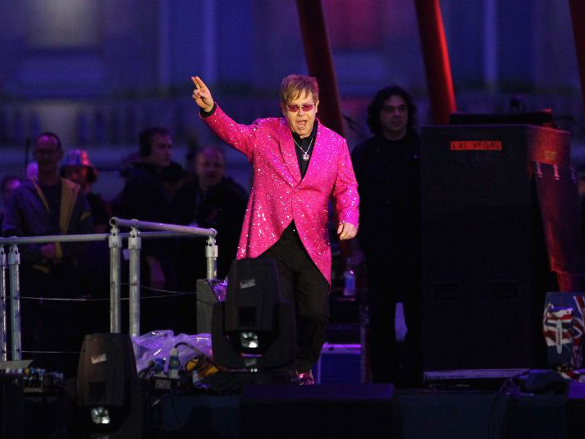 Singer Sir Elton John performing on stage during the Diamond Jubilee concert at Buckingham Palace last year