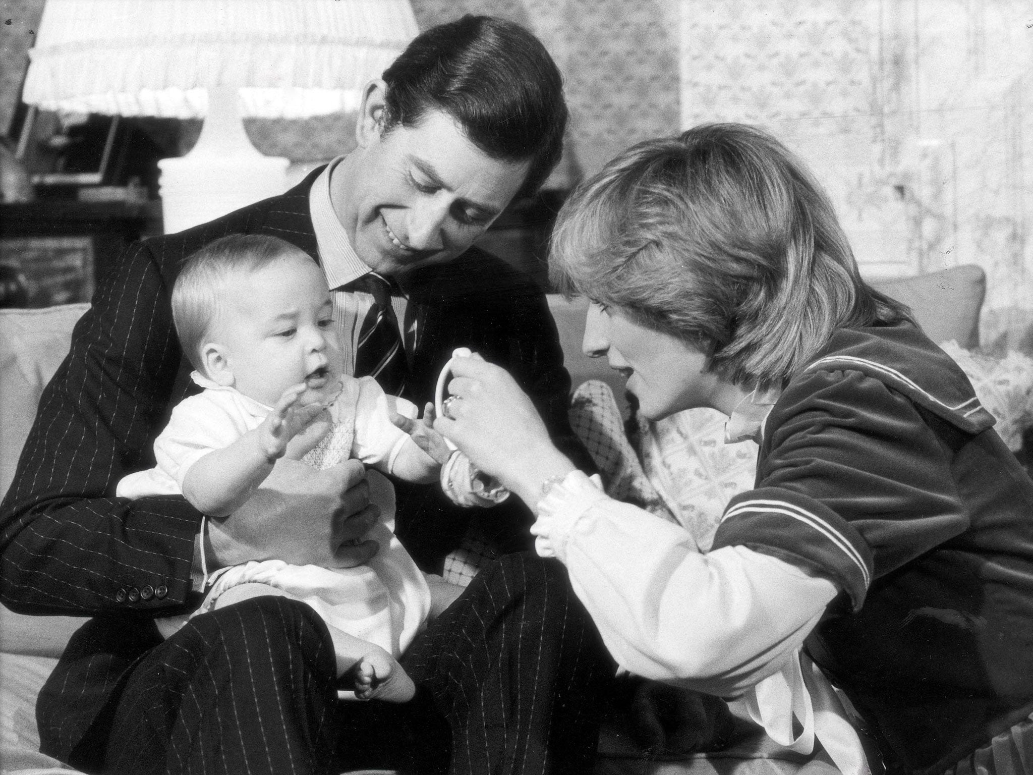 William, in 1982, photographed with his mother and father at Kensington Palace
