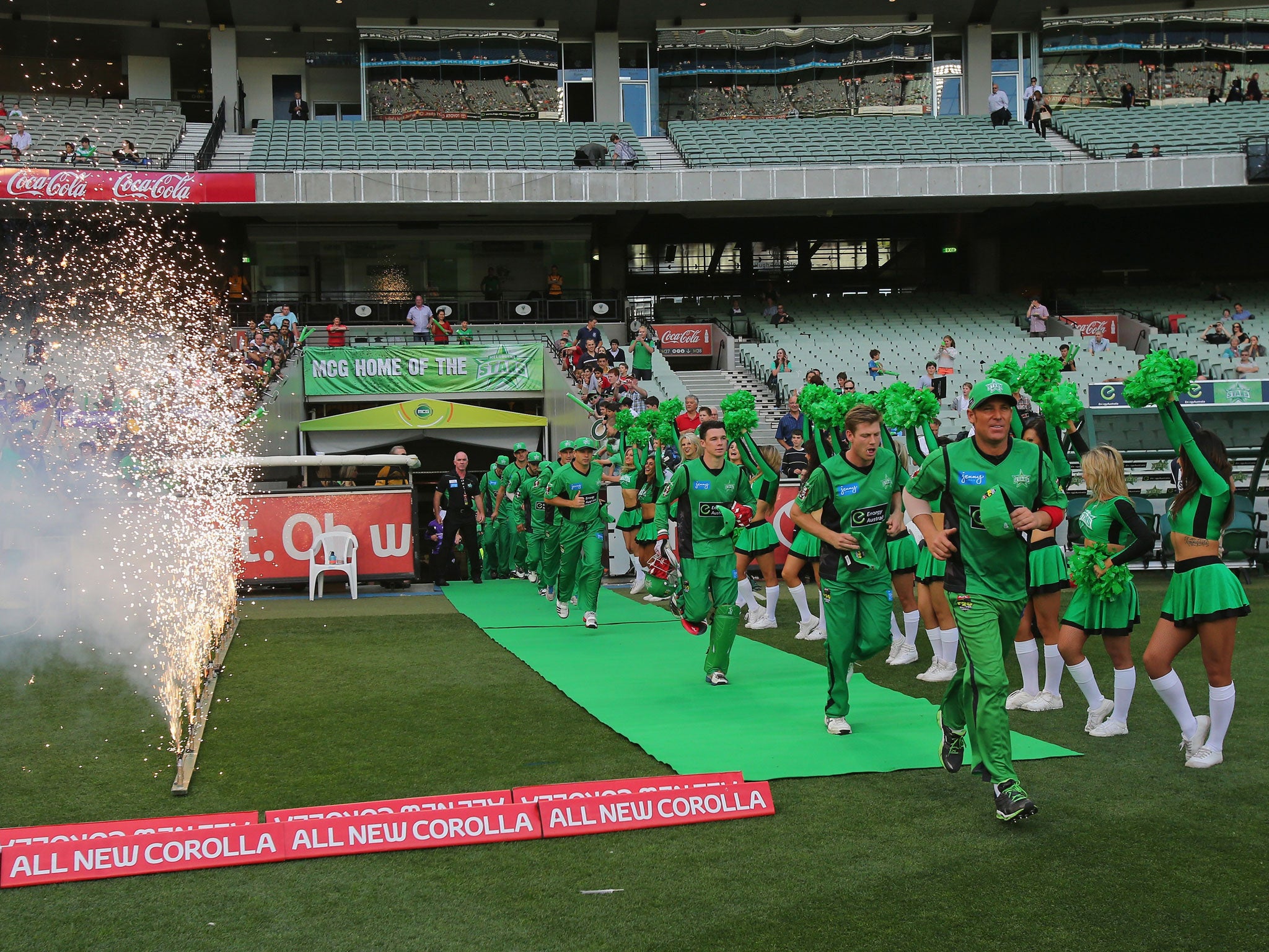 Shane Warne leads the Melbourne Stars on to the field during his Big Bash days