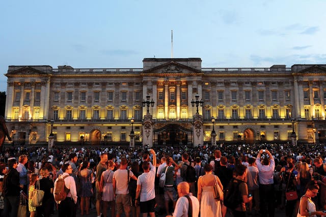 Crowds have gathered in front of Buckingham Palace, while others have taken to Twitter to send their good wishes
