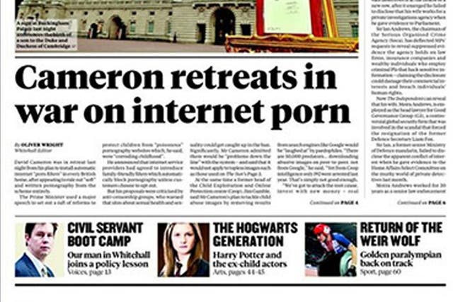 The Independent led with an image of the royal announcement