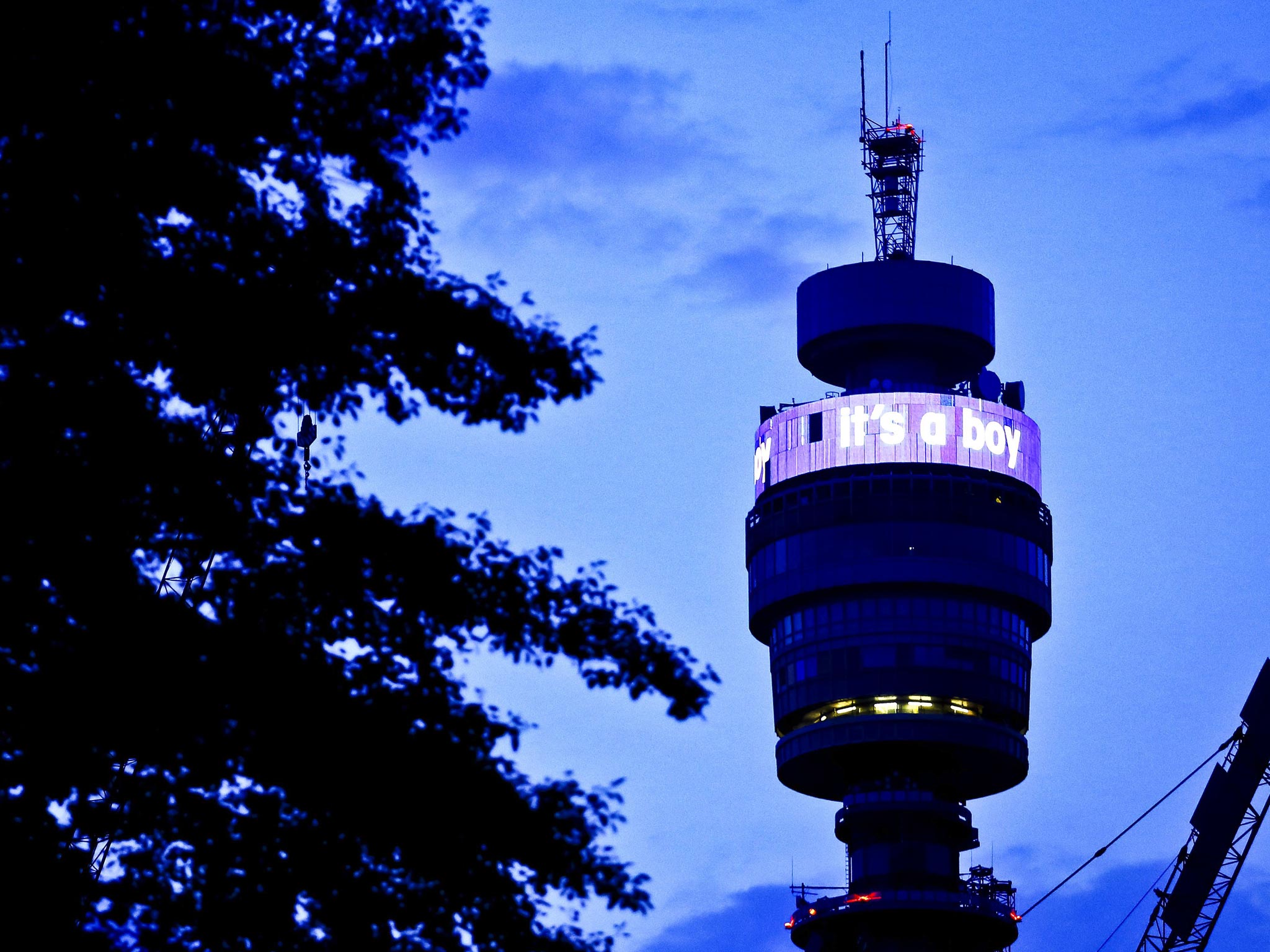 The BT tower shows a message saying "It's a Boy" following the announcement that the Duchess of Cambridge has given birth to a baby boy