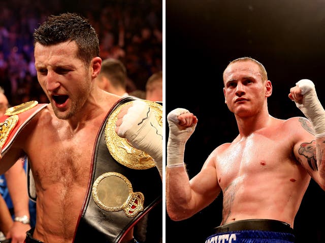 Carl Froch celebrates his victory over Mikkel Kessler, in which George Groves was also victorious on the undercard