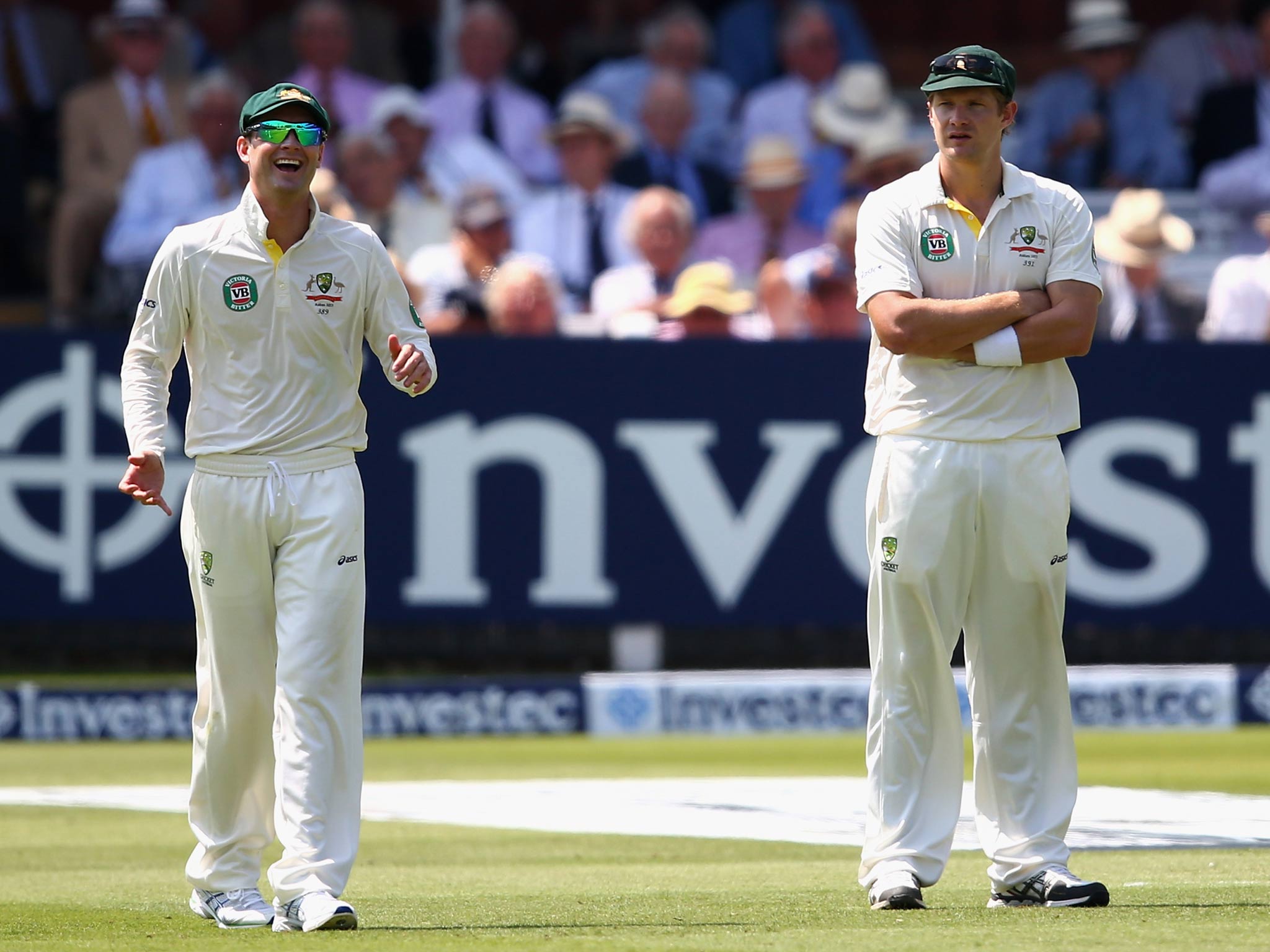 Michael Clarke and Shane Watson pictured during the second Test