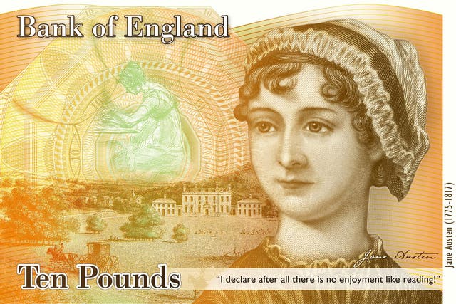 An image of the concept design for the reverse of the new ?10 note featuring author Jane Austen