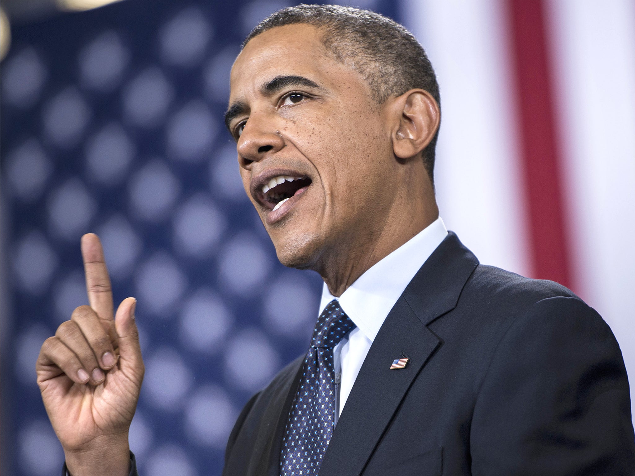 US President Barack Obama speaking in Galesburg, Illinois