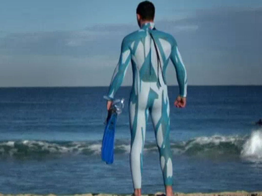 The anti-shark wetsuit that's been created by scientists from the University of Western Australia Oceans Institute and Shark Attack Mitigation Systems