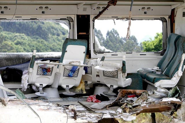 The interior of one of the passenger cars of the train accident in Santiago de Compostela