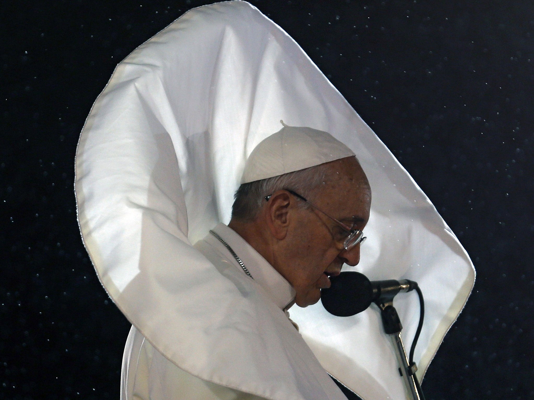 Pope Francis delivers a speech to Catholic faithful at Copacabana beach in Rio de Janeiro