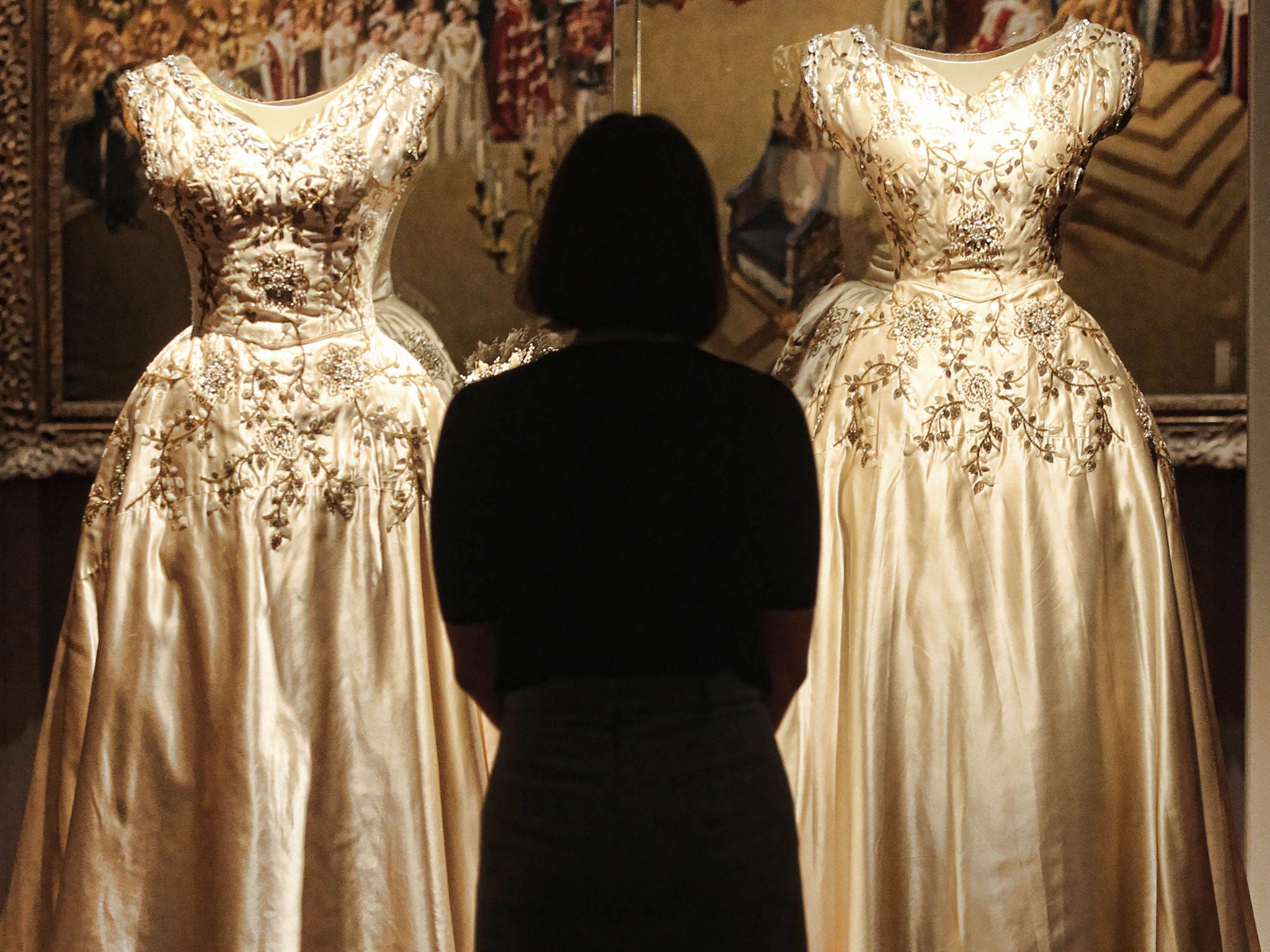 Dresses for the Maids of Honour on display at Buckingham Palace, as part of the largest exhibition ever mounted about the Coronation of Queen Elizabeth II