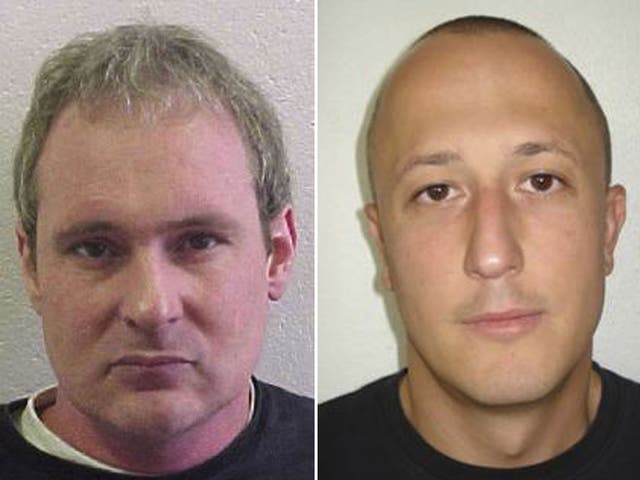 Fugitives Adrian Albrecht, left, and Milan Poparovic who escaped from a Swiss prison on Thursday