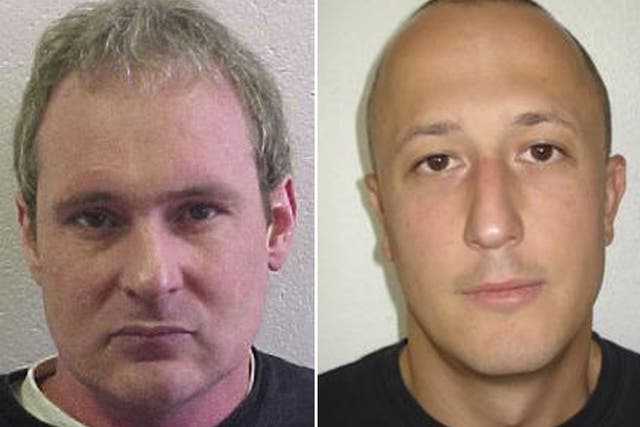Fugitives Adrian Albrecht, left, and Milan Poparovic who escaped from a Swiss prison on Thursday