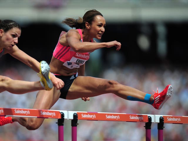 Jessica Ennis-Hill of Great Britain competes in the Women's 100m Hurdles