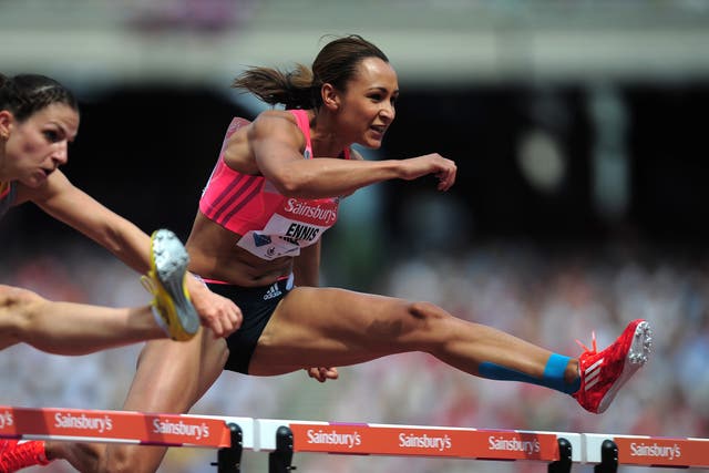 Jessica Ennis-Hill of Great Britain competes in the Women's 100m Hurdles