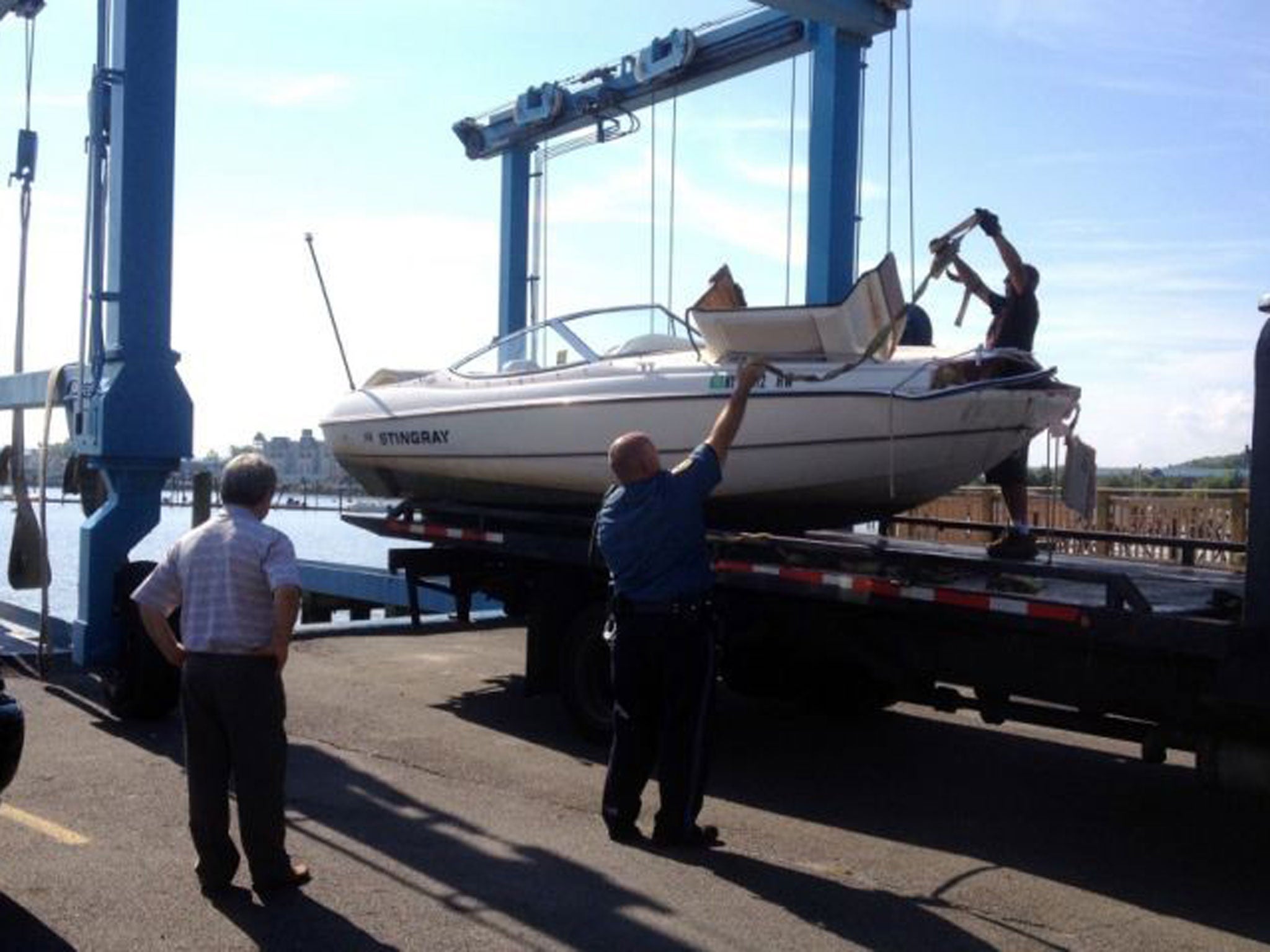 The 21-foot Stingray powerboat involved in an accident on the Hudson River