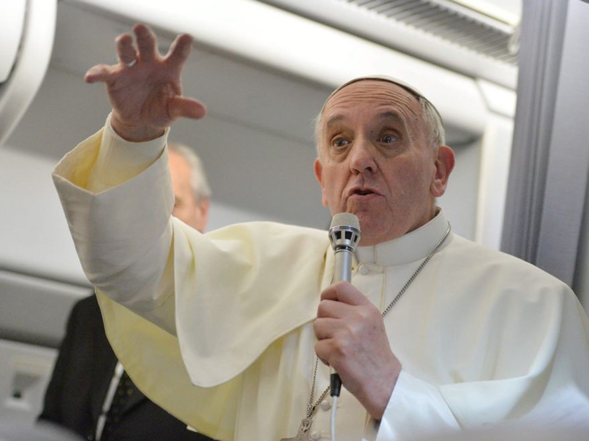 Pope Francis during a press conference on the flight back to Italy after his departure from Rio de Janeiro