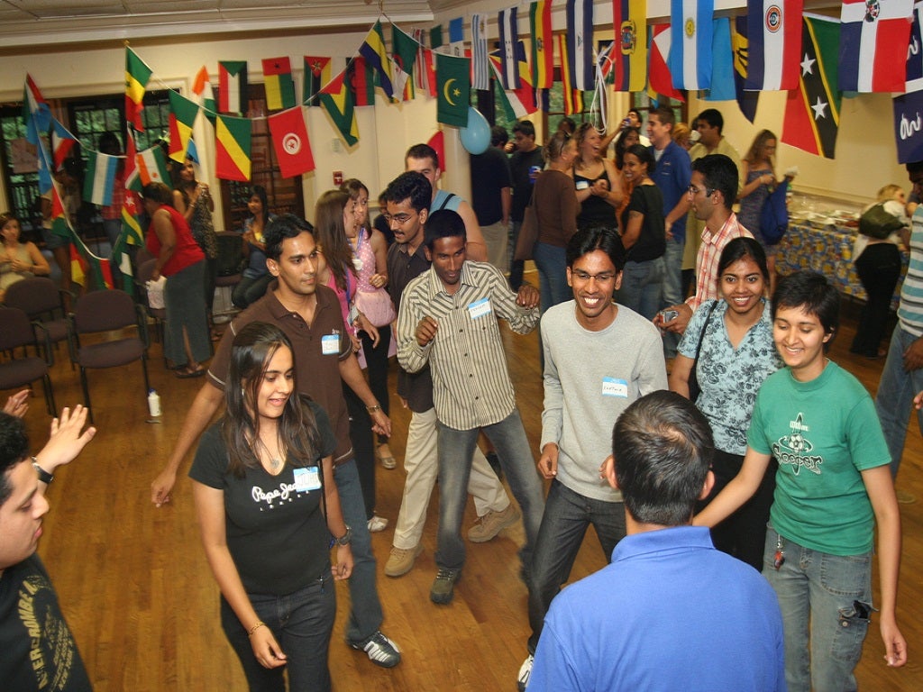 International students from all over the world bond at an orientation event