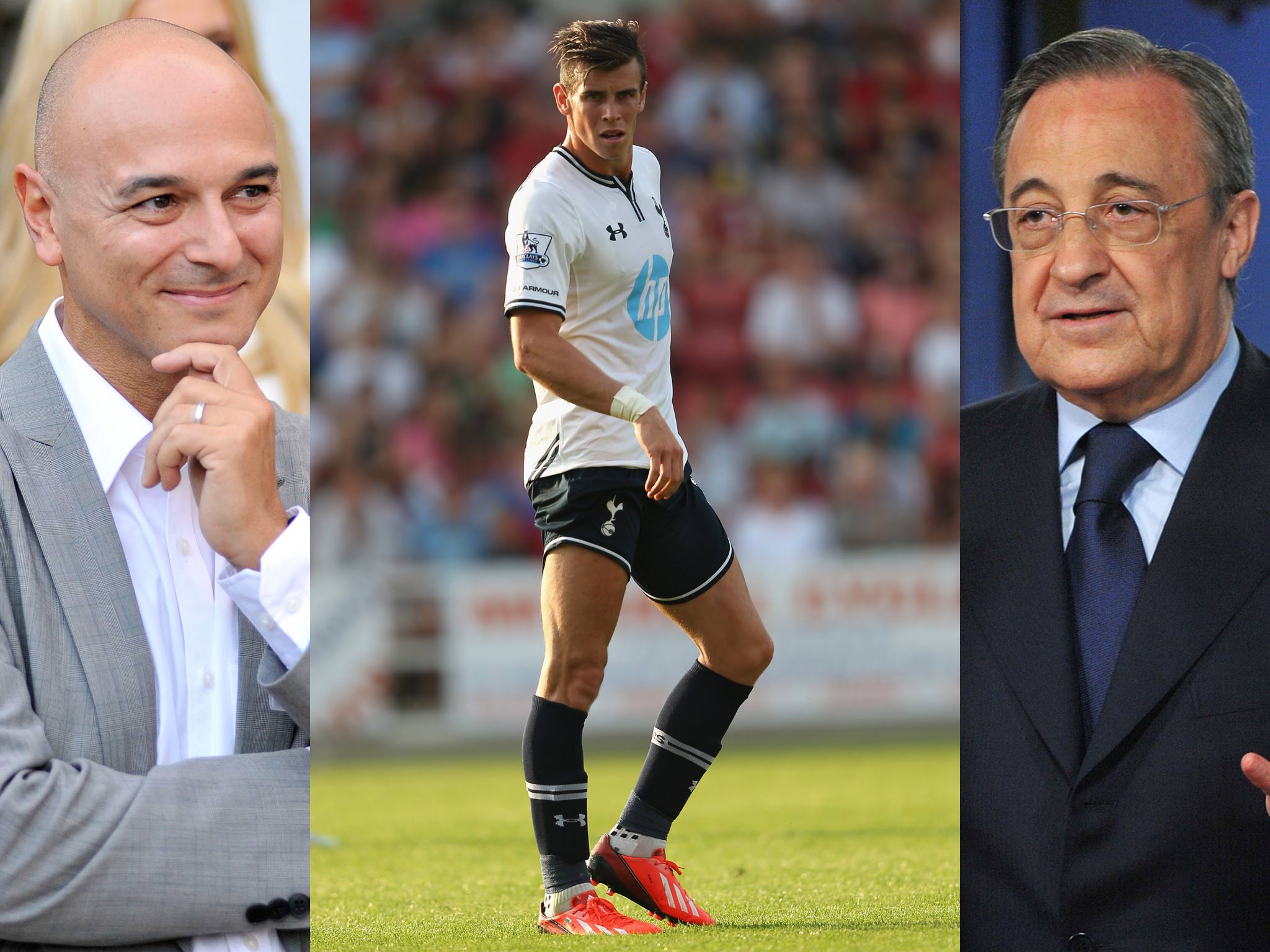 Daniel Levy (left) Gareth Bale (centre) and Florentino Perez