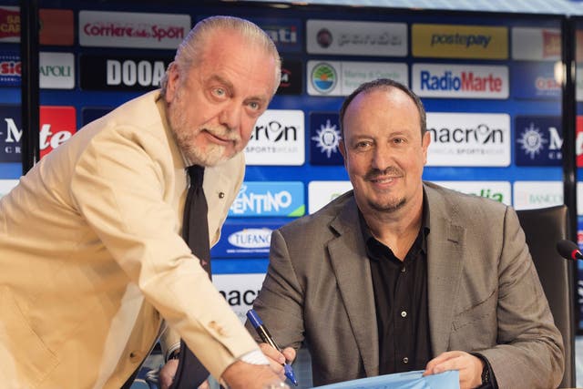 Aurelio De Laurentiis with Napoli manager Rafa Benitez
