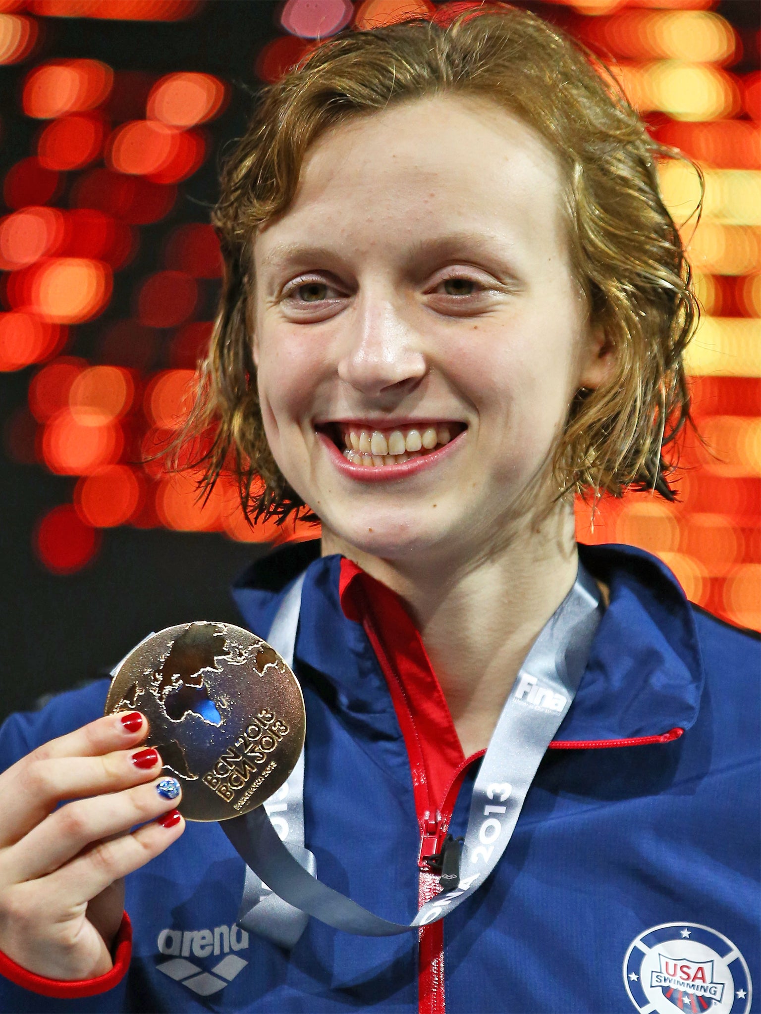 16-year-old Katie Ledecky with her second gold medal of the Championships