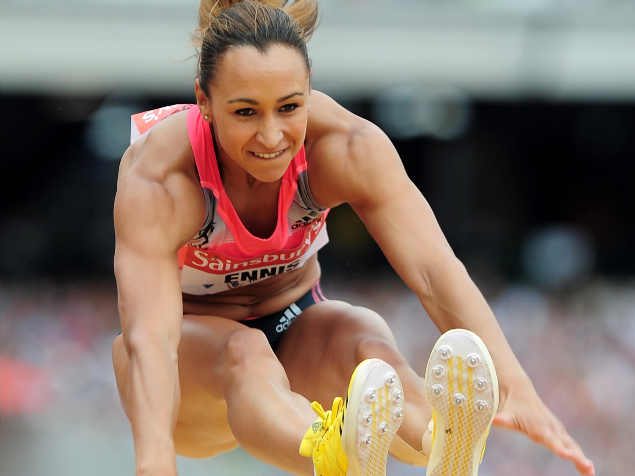 Ennis-Hill competing in the long jump at last weekend's Anniversary Games