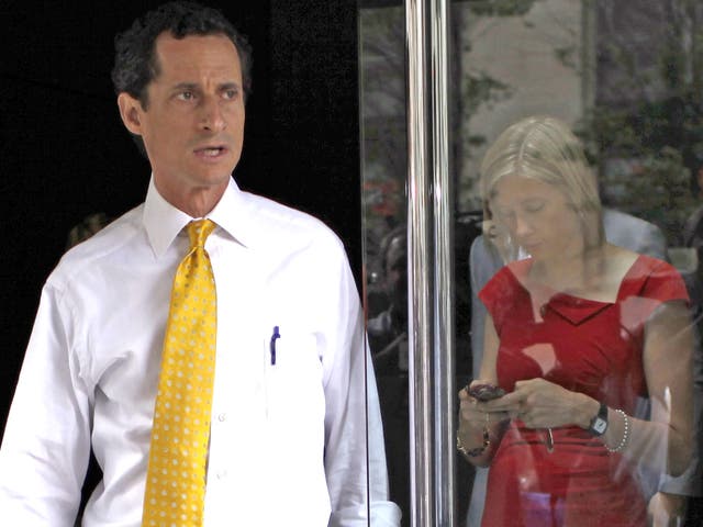 Anthony Weiner with his communications director Barbara Morgan in New York last week