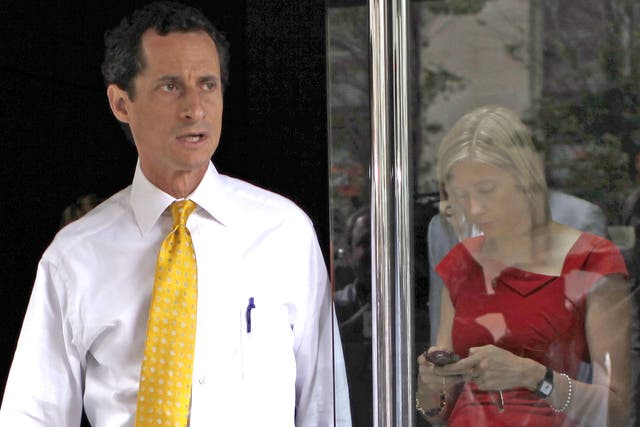 Anthony Weiner with his communications director Barbara Morgan in New York last week