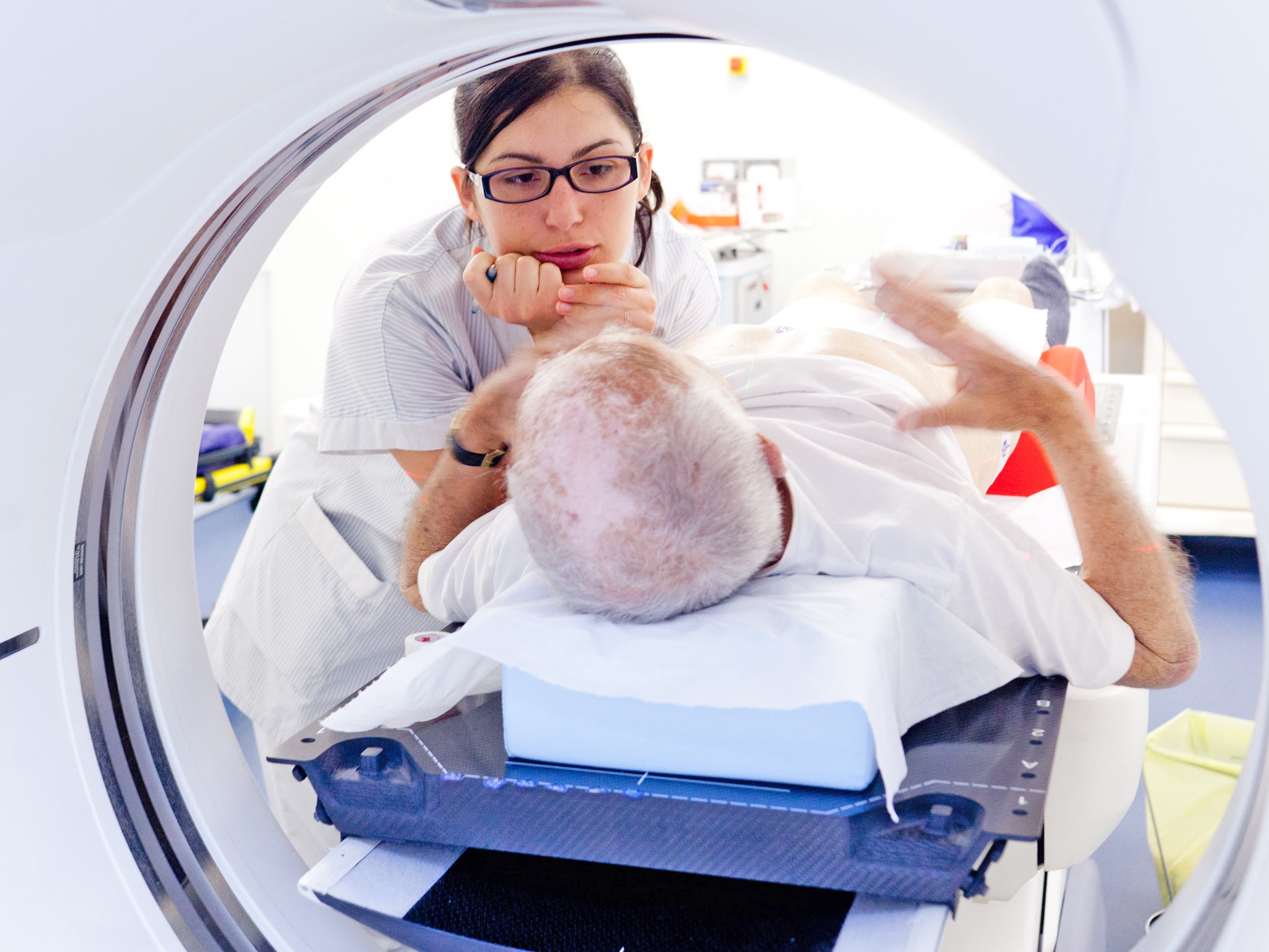 A patient undergoes radiotherapy treatment