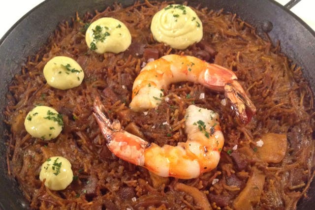 Tramontana Brindis's pasta with cuttlefish, prawns, and aioli