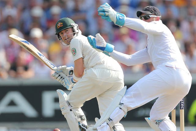 The Australia captain, Michael Clarke, clips the ball for four on the way to a century