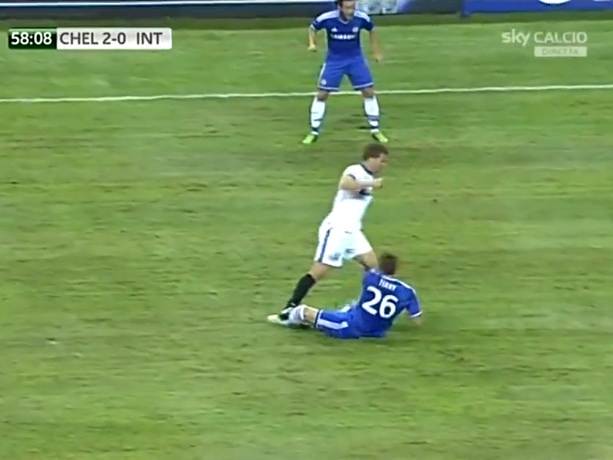 Hugo Campagnaro was sent-off for this horror challenge on Chelsea captain John Terry