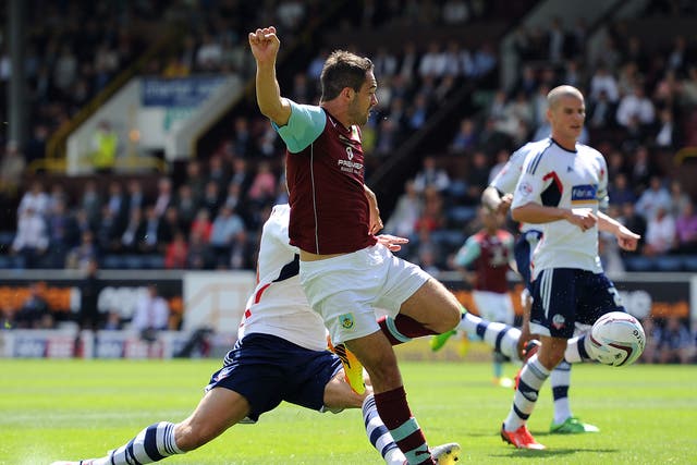 Danny Ings of Burnley scores the opening goal of the new Sky Bet Championship season