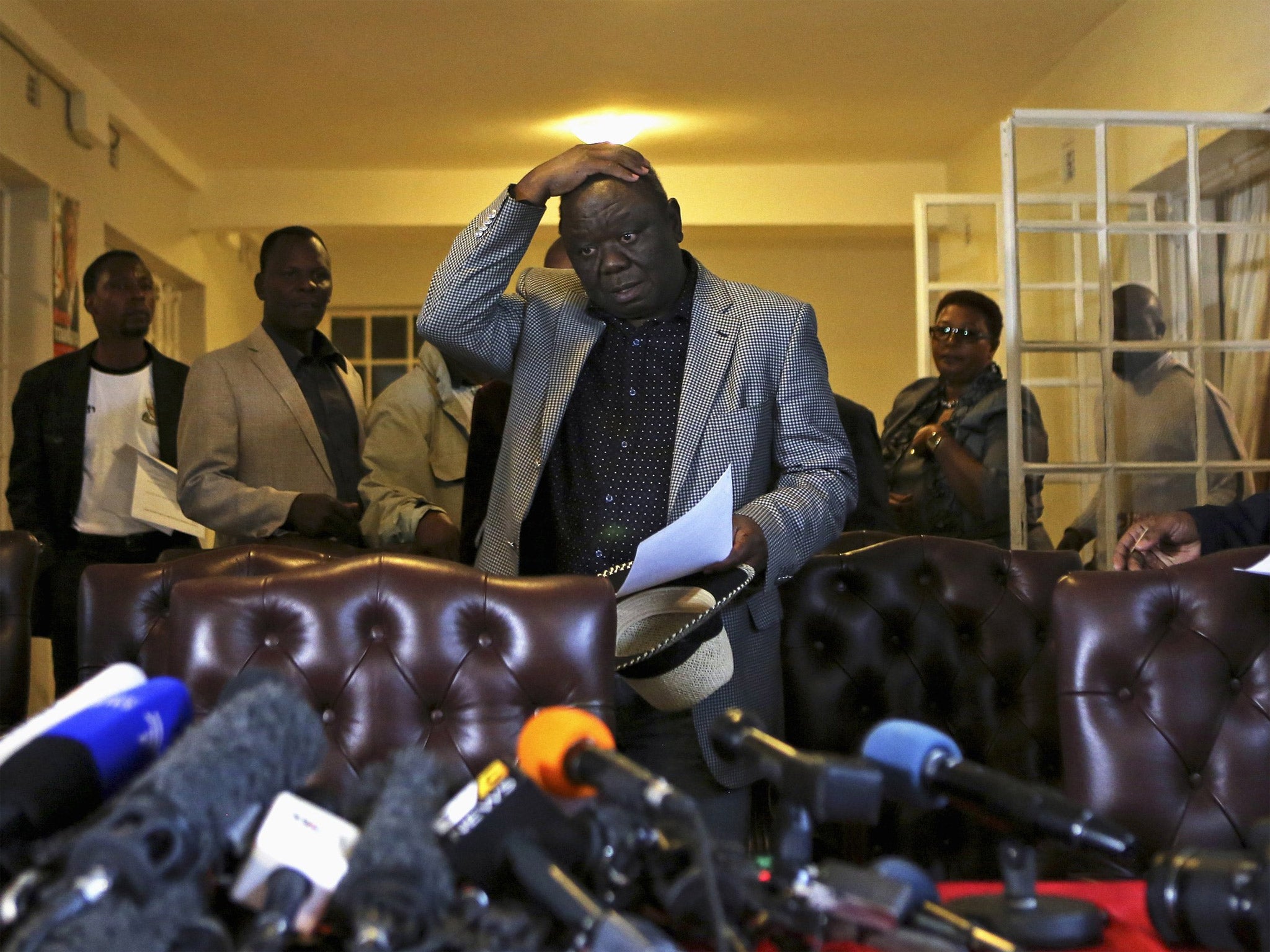 Tsvangirai in Harare yesterday. He wants Zimbabwe’s courts to investigate the election results