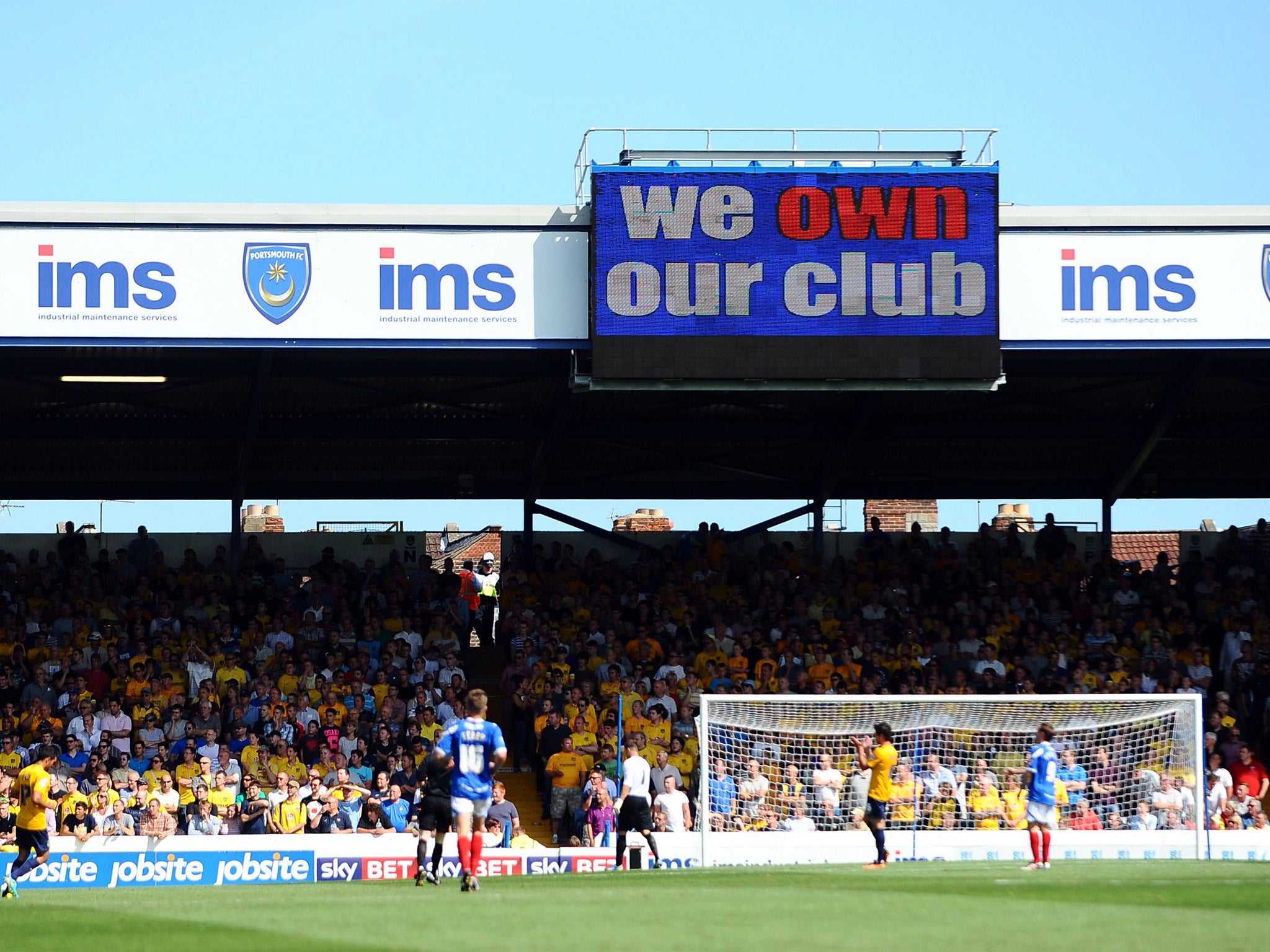 Fratton Park was full to capacity but Portsmouth supporters saw their fan-owned club crash to a heavy defeat