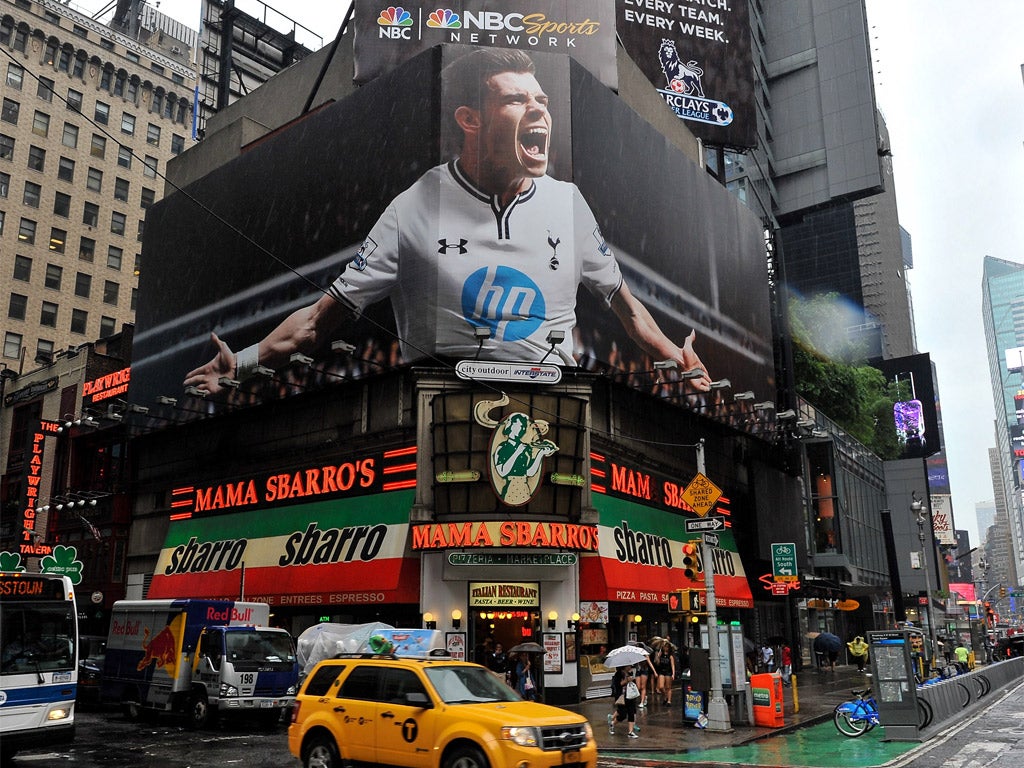 Sign of the Times: Gareth Bale’s notoriety has even reached Times Square