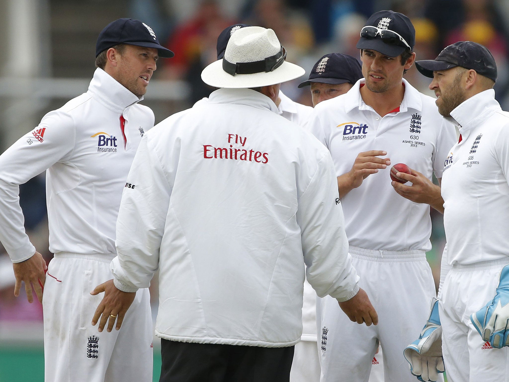 Matt Prior, second right, was left frustrated that David Warner should have been given out caught behind