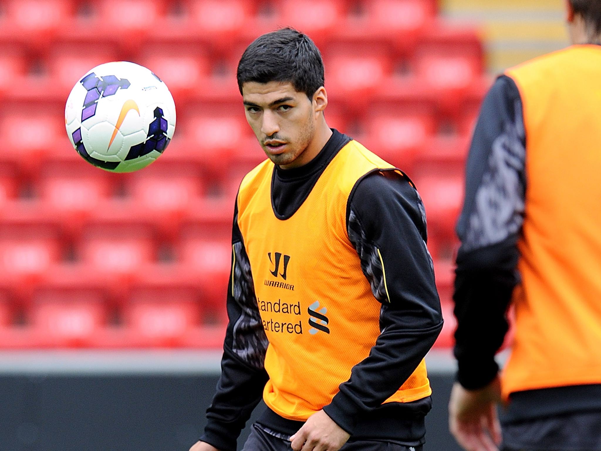 Luis Suarez takes part in an open training session