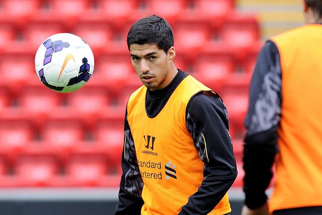 Luis Suarez takes part in an open training session