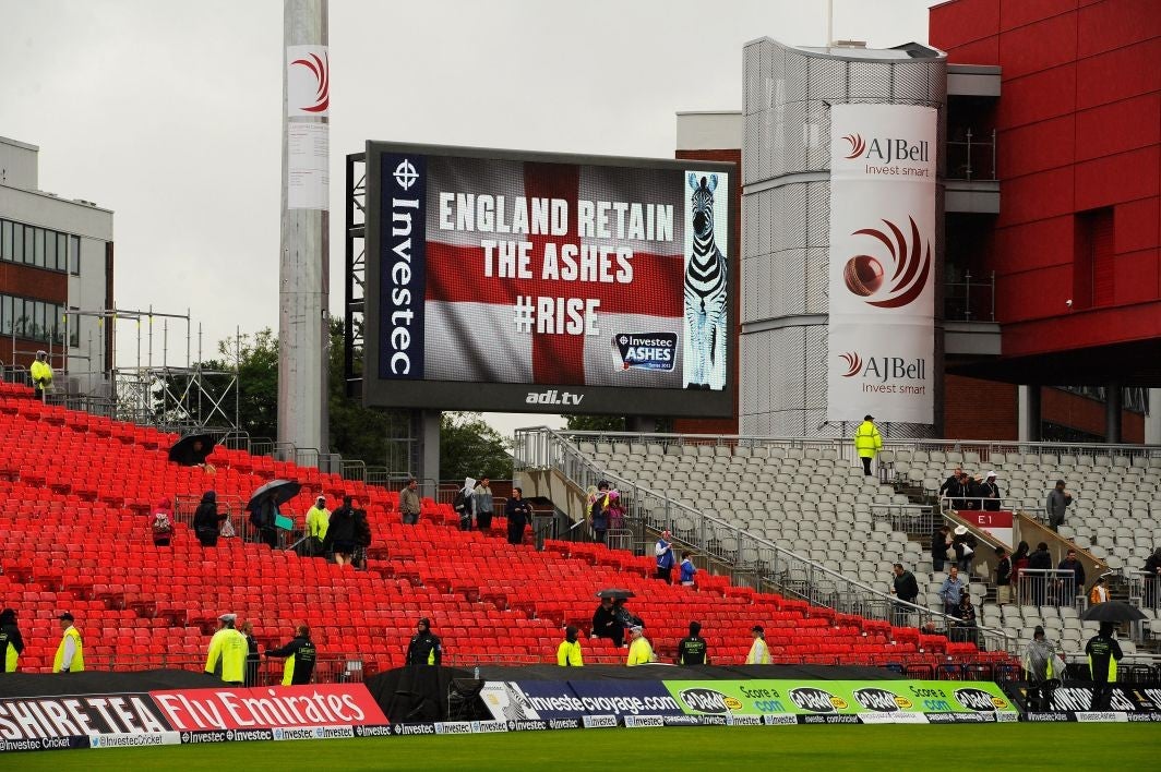 A general view of the big screen as England regain the Ashes after the match was drawn during day five of the 3rd Investec Ashes Test match between England and Australia