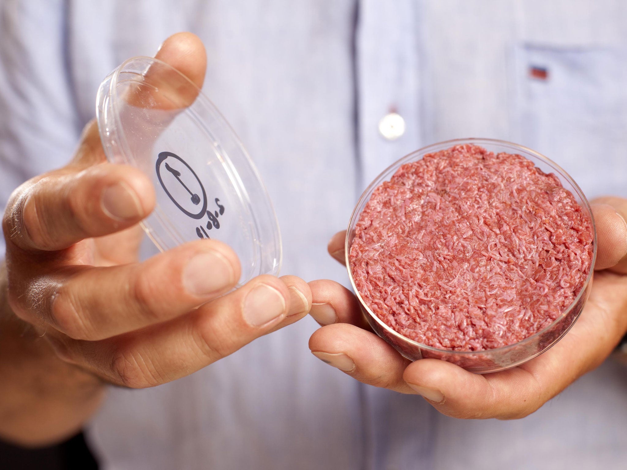The lab-grown meat burger is made from Cultured Beef