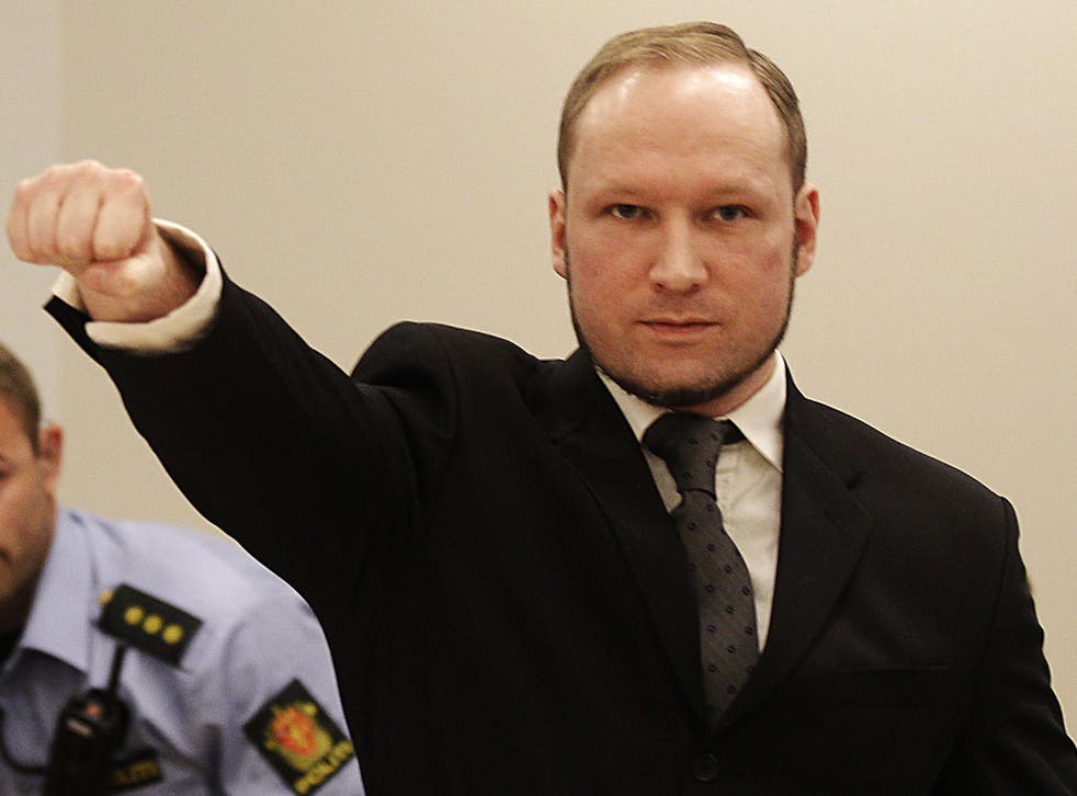 Anders Behring Breivik gives a Nazi salute in a Norwegian courtroom