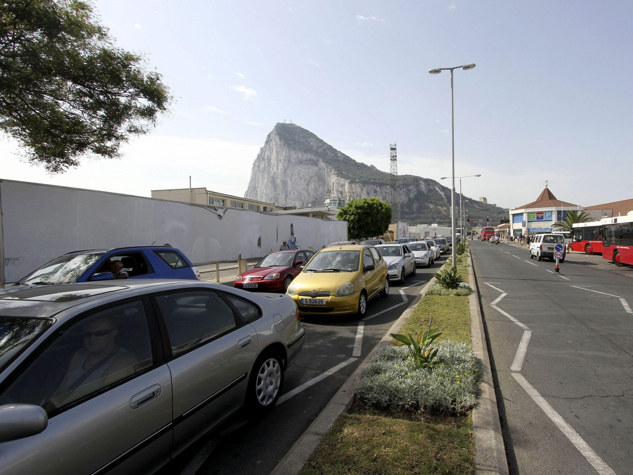 A bumper to bumper queue of vehicles trying to enter Spain from Gibraltar in August