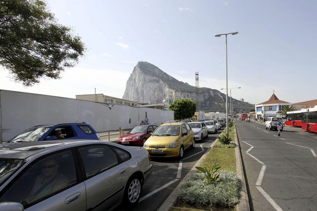 A bumper to bumper queue of vehicles trying to enter Spain from Gibraltar in August